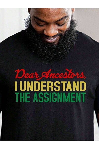 kai22 Men's "Dear Ancestors I Understand The Assignment" T-Shirt - Black Cott...