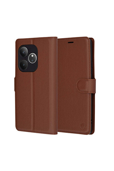 Techsuit Husă pentru Realme GT 6, tip portofel din piele, maro - maro