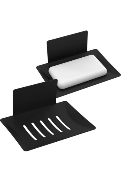 STARSTAR Soap Dish - 2 Pieces 5-Splitting Self-Adhesive Black Stainless Steel...