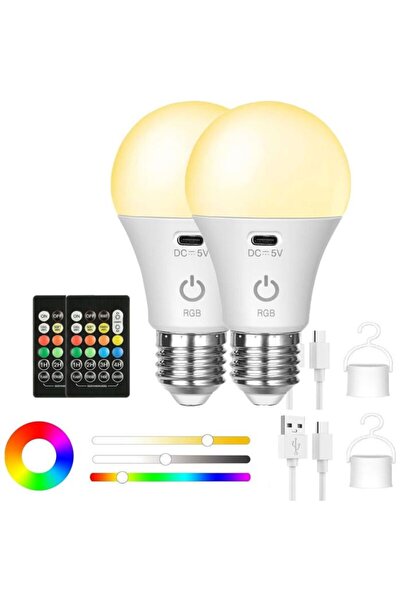 STARSTAR Two rechargeable E26 RGB LED bulbs with remote control - 8 colors an...