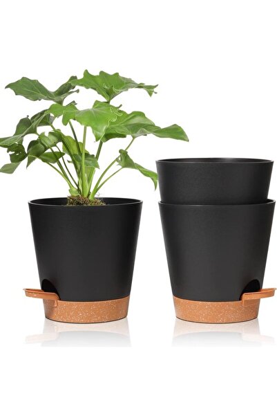 STARSTAR Plastic Flower Pot Set of 3 Φ6.5cm Black Round Plant Pot with Wateri...