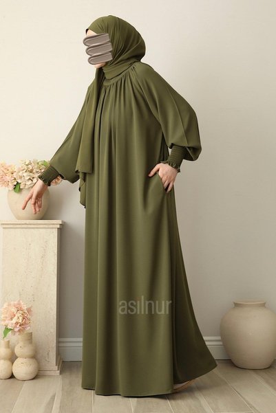 ASİLNUR Set rochie și șal Mahi, verde ulei, cadou