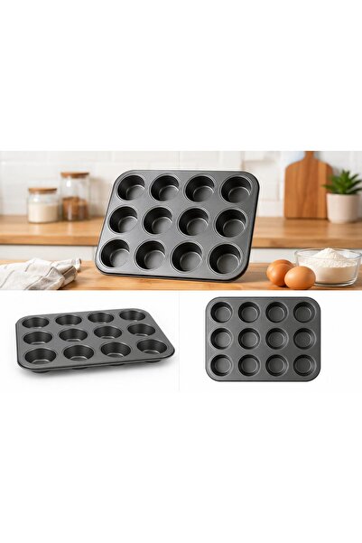 Senz Kek Kalıbı 2’li Muffin Seti – 12 Gözlü Muffin Kalıbı + 100 Adet Renkli M...