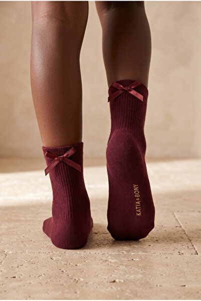 Katia&Bony Women's Socks with Ribbon Accessories, Burgundy