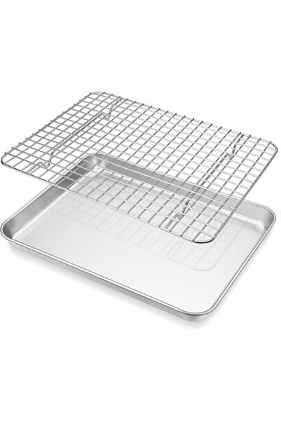 STARSTAR Stainless steel rectangular baking tray with cooling rack - Oven tra...