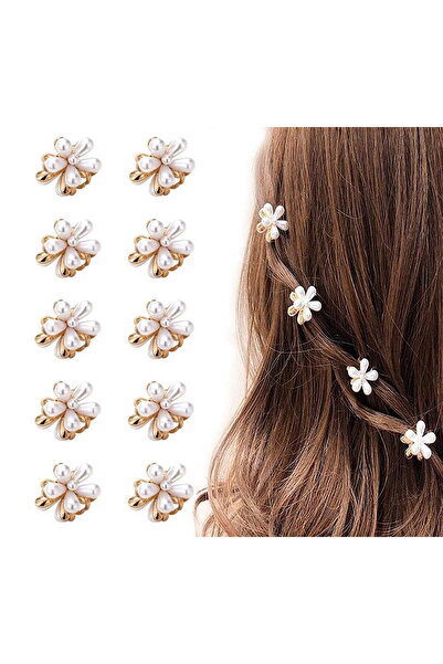 STARSTAR 10 small mini pearl claw clips with floral patterns, sweet faux bang...