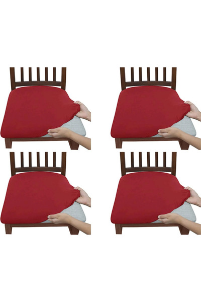 STARSTAR 4-Piece Set Red High-Elasticity Chair Covers Simple Soft Comfortable...