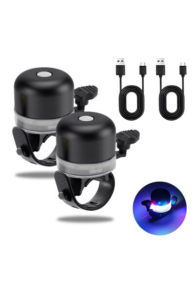 STARSTAR Two-piece bicycle bell with light, black bicycle bell with 3 adjusta...