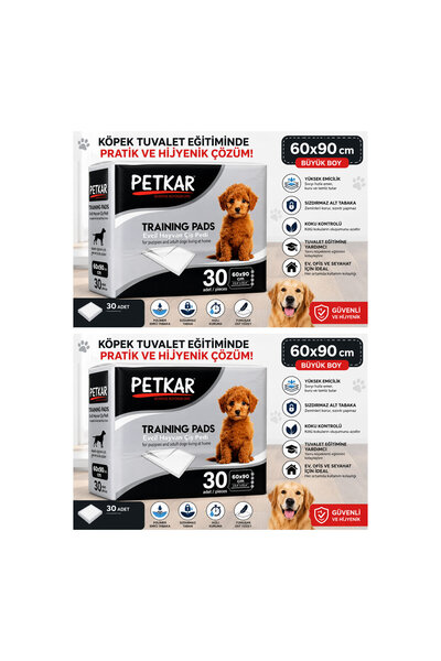 Köpek Tuvalet Pedi 60x90 cm | Köpek Alıştırma Pedi | Evcil Hayvan Çiş Pedi 30'lu (2 Adet)