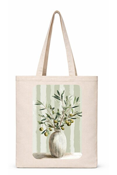 ARSLAN BAYRAK REKLAM PROMOSYON Cloth Bag/Flax/Olive Patterned/Long Handle 41X...