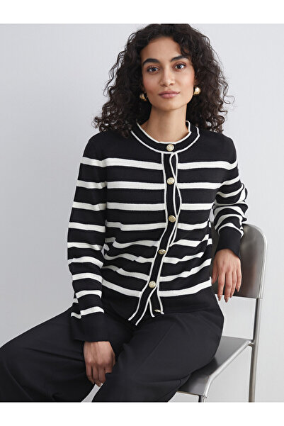 LC Waikiki Crew Neck Striped Women's Knitwear Cardigan