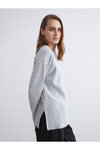 LC Waikiki Crew Neck Rhinestone Embellished Women's Knit Sweater