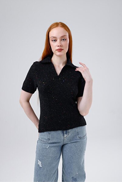 Flarsky Women's Nopeli Polo Collar Short Sleeve Knitwear Blouse