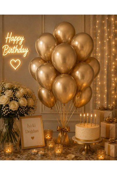 Partixa Krom Gold 10'lu Balon Demeti - Doğum Günü Balon Seti