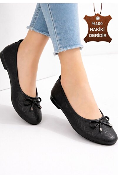 DMR Elegance Jnues Black Genuine Leather Ballerina Shoes