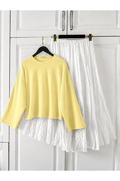 MODA MT Women's Lined Voile Skirt Detailed Blouse Set