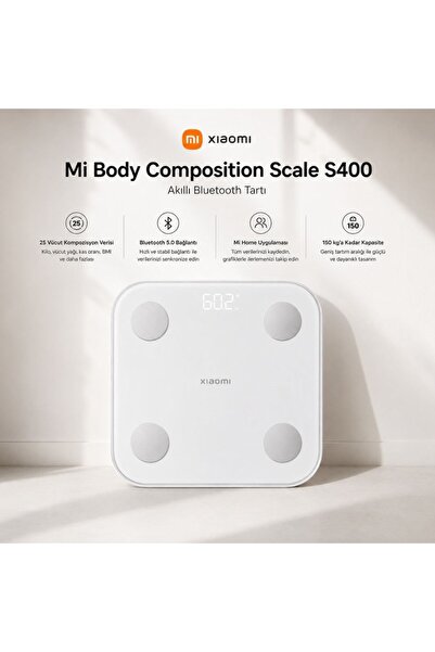 Xiaomi Mi Body Composition Scale S400 Yeni Nesil Çift Frekanslı Akıllı Blueto...