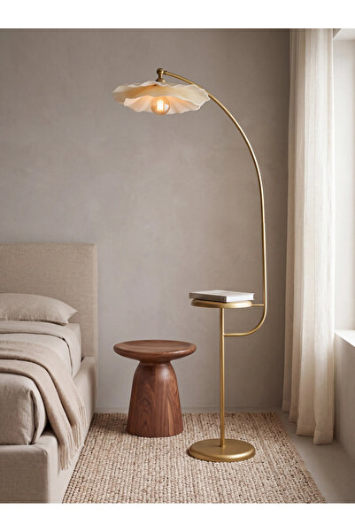 EDESİNG Lambader Sehpalı Eskitme Gold (Ampul Hediyeli)