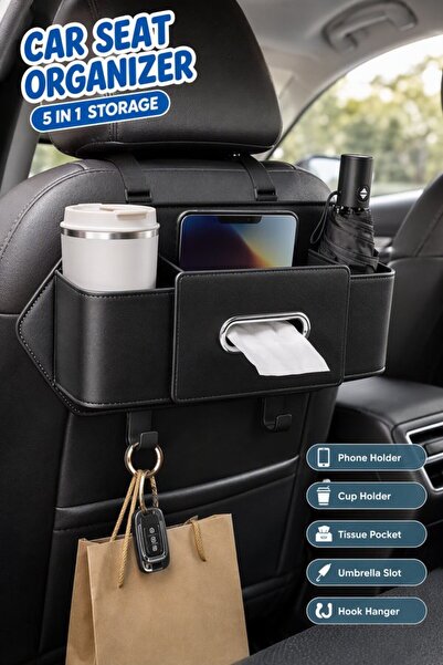 Generic 1 Pc Pu Leather Car Seat Organizer Storage Bag Back Hanging Foldable ...
