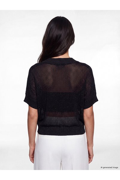 LC Waikiki Lcw Vision Black V-Neck Openwork Women's Knitwear Sweater