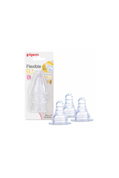 Pigeon Silicone Feeding Nipple, Large Size, for 9+ Months - 3 Pieces