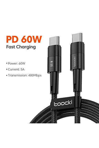 Toocki 60W Type C Cable 2M, Type C to Type C Charger Cable, Braided Cable Typ...