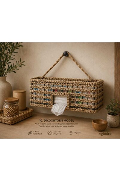 Egindra Bohemian Style Jute Rope Bag Organizer, Bag Basket, Bag Holder, Corne...