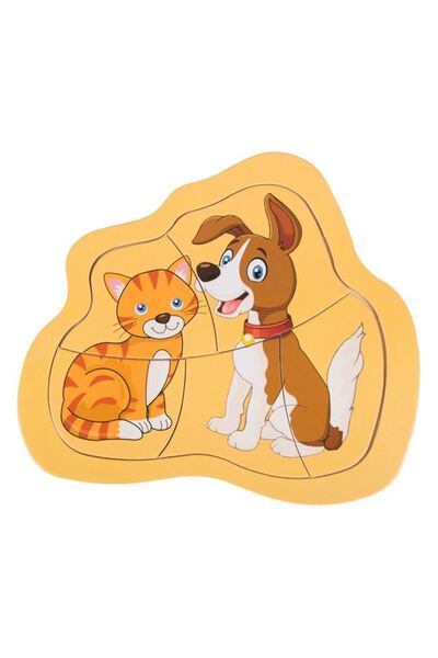 BAMI NETWORK Puzzle din lemn pisica si caine 15.5x14cm pentru copii 12 luni+
