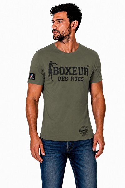 Boxeur Des Rues Tricou bărbătesc, pachet de 2, croială slim-fit: Verde măsliniu cu logo negru + Portocaliu cu logo negru