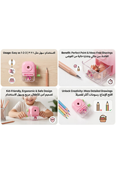 Kitchet مبراة أقلام يدوية وردية لطيفة للأطفال - مبراة دوارة يدوية للمدرسة وال...