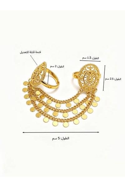 ALZAHR Vintage-luxe openwork double-finger ring featuring multi-layered disc and tassel charms—exotic-style jewelry perfect for evening parties.