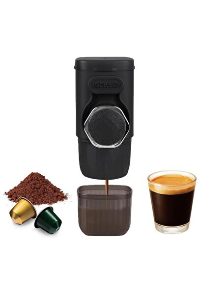 STARSTAR Portable Coffee Maker - 2-in-1 - Manual - 15 Bar - Black