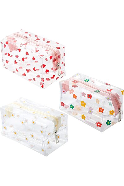 STARSTAR 3-Piece Floral Pattern Transparent Cosmetic Bag Set Waterproof Stora...