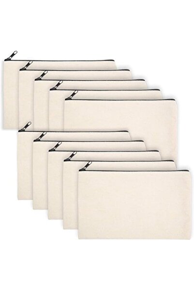 STARSTAR 10-Pack 21*12 cm Off-White Blank Canvas Zipper Bags DIY Large Cosmet...