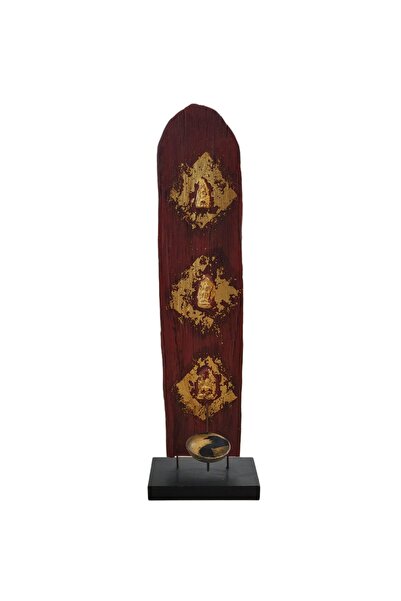 Generic Brand Sculptură decorativă pe stalp de lemn, stil indonezian, roșu-ca...