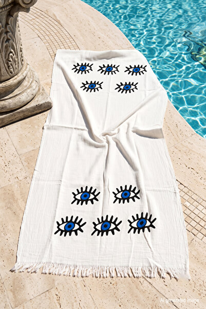 REMSA 100% Cotton Muslin Eye Patterned Beach Towel Hammam Sauna Sea Towel Pes...