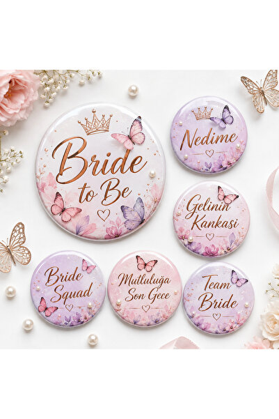 Sultan magnet hediyelik Bride to Be 6-Piece Badge Set 58 mm Bachelorette Henn...