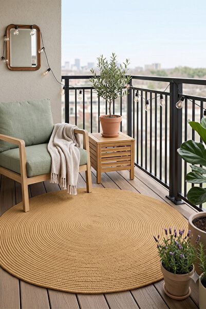 tropikal home Jüt Hasır Yuvarlak Kilim Halı Yolluk Dekoratif Örgü Halı Doğal ...