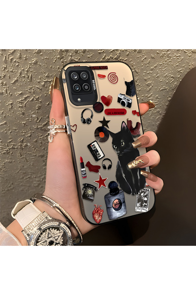 ARTISHELL Samsung Galaxy A12/M12 Uyumlu Cool Siyah Kedi Tam Koruma Telefon Kı...