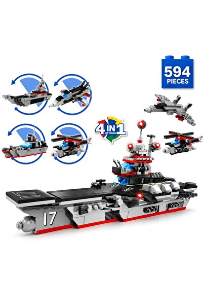 Minibric Set Constructie Piese Tip Blocuri Construit 594 Piese 4in1 NavalMiss...