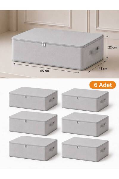 6 Adet lüx gri -Çekyat Baza Tipi Hurc - Baza Altı Büyük Boy Saklama hurcu 65 X 45 X 22 Cm