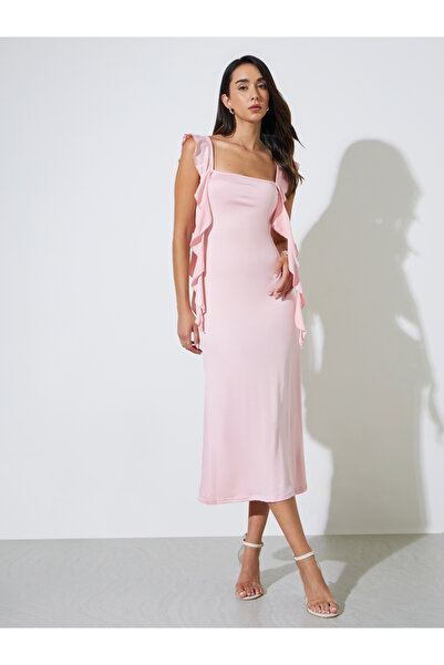 Styli Pink Sleeveless Midi Dress with Ruffles