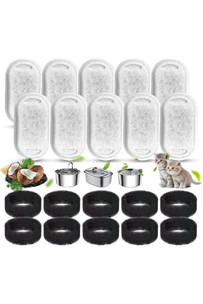 Generic Brand Set 20 Filtre pentru Fântână Pisici, 10 Filtre Carbon și 10 Bureți