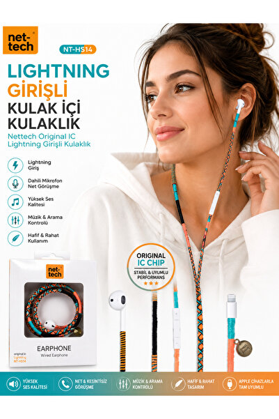 Nettech NT-HS14 Original IC Lightning Girişli Kulak İçi Kulaklık Mikrofonlu i...