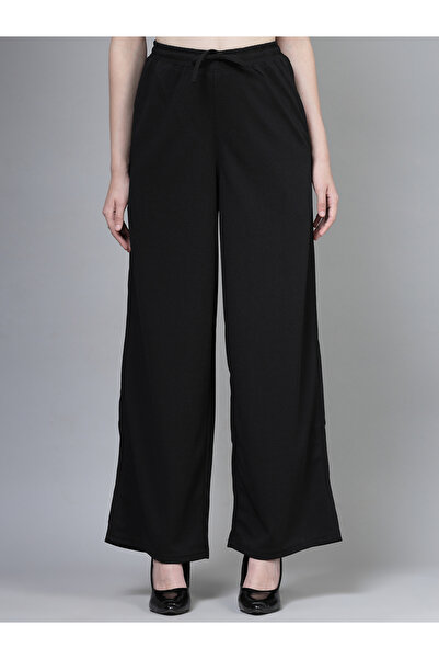 PAUSE By Styli Women Black Solid Drawstring Waist Wide Leg Pants