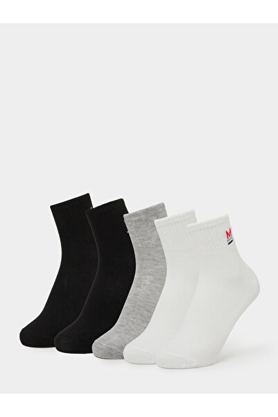 Styli Pack of 5 - Graphic Print Ribbed Cuff Crew Socks