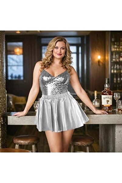 Generic Women’s Metallic Mini Skirt – Shiny Elastic Pleated Flared Rave Party Costume Skirt for Festivals, Dance, Club & Halloween