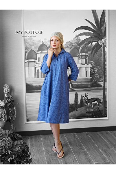 Yame Blue Leaf Patterned Casual Dress