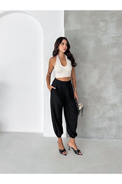 Ozy Fashion Black Bell-Bottom Woven Trousers