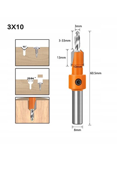 NO BRAND Burghiu de zencuire conic de 3mm, cu coadă de 8mm și 10mm